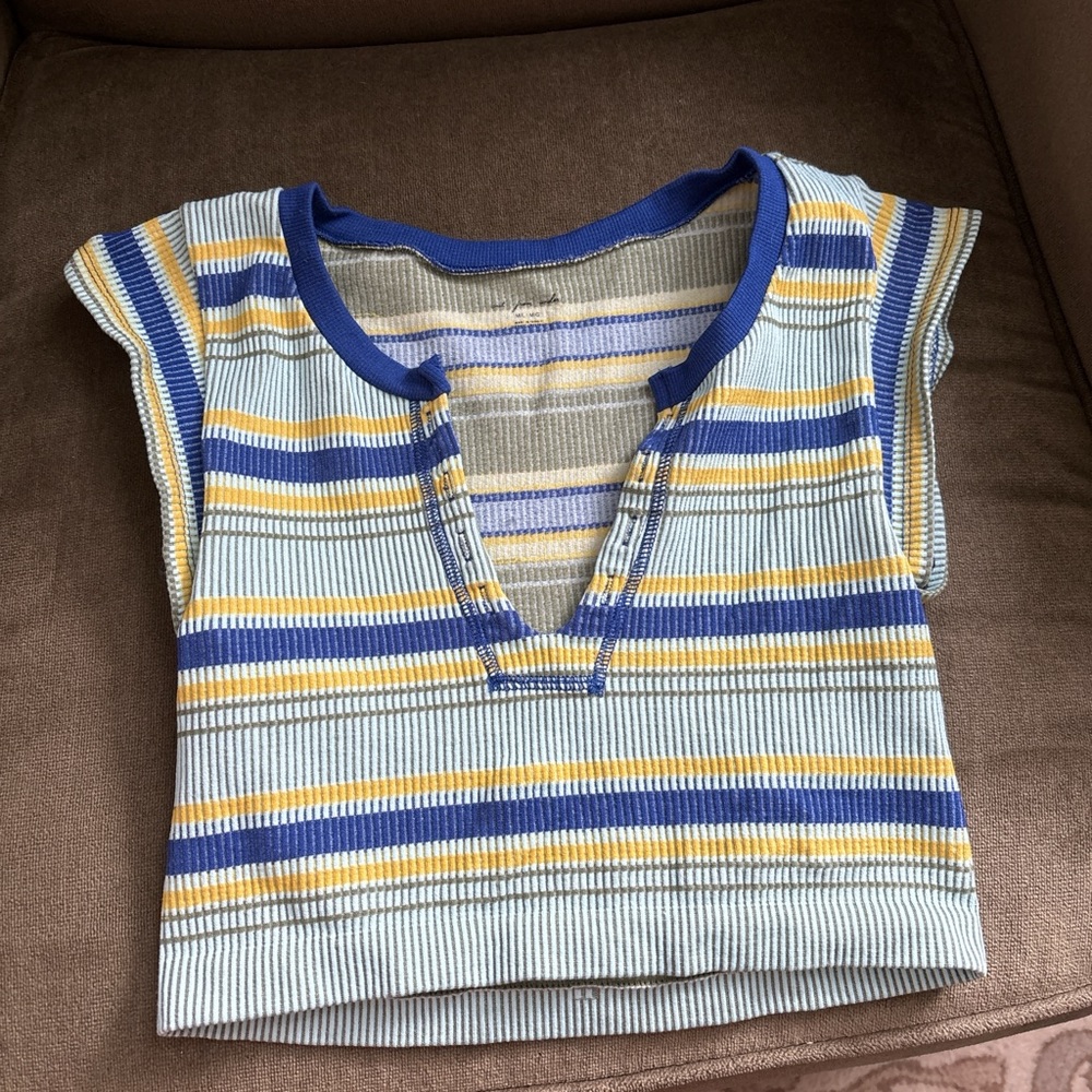 Urban Outfitters Blue and Yellow Striped Crop Top